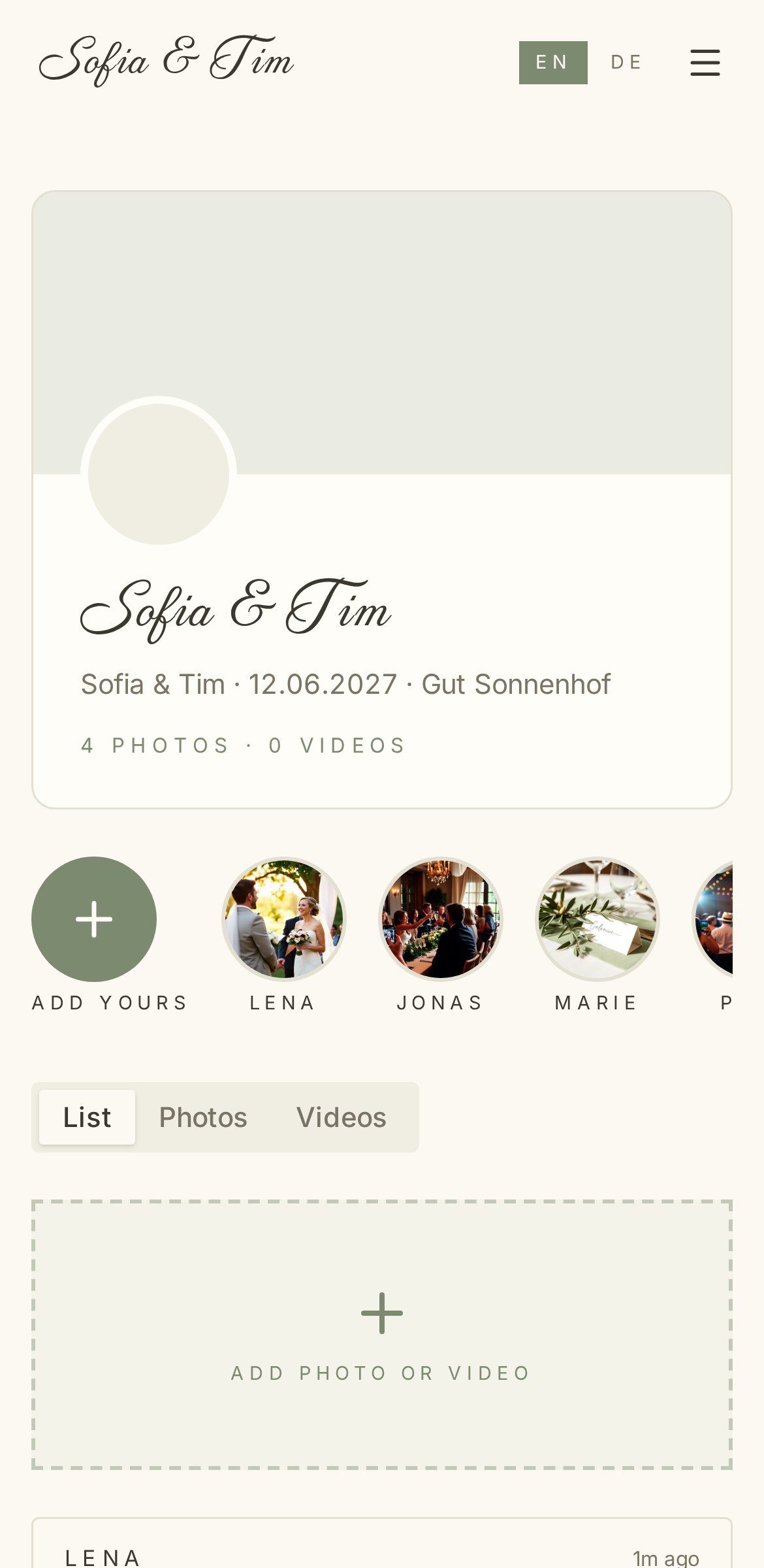The guest photo feed on a phone